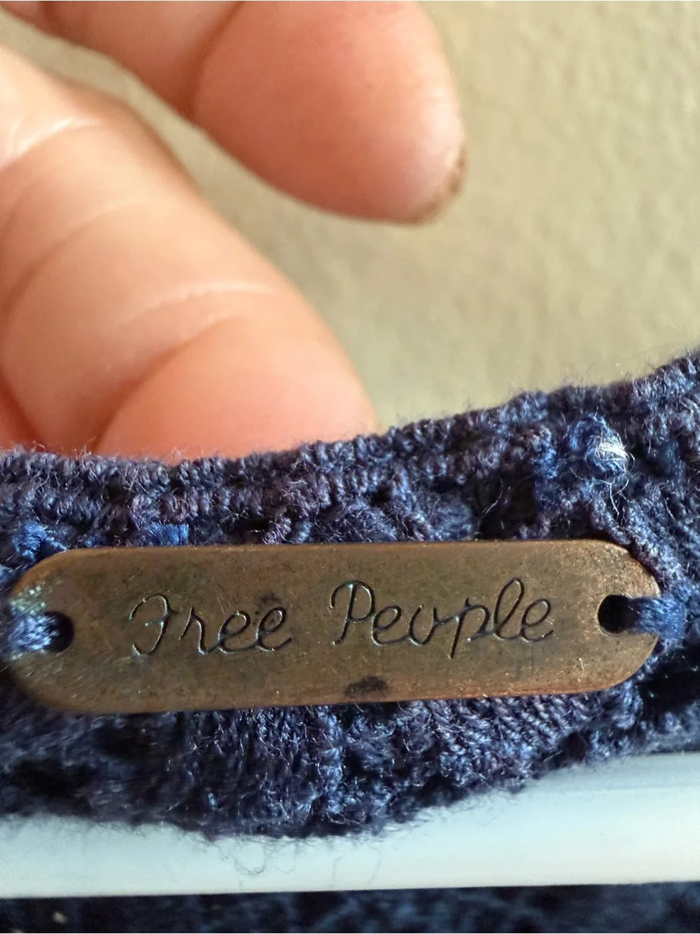 Free People Navy Blue Backless Open-Knit Maxi Dress